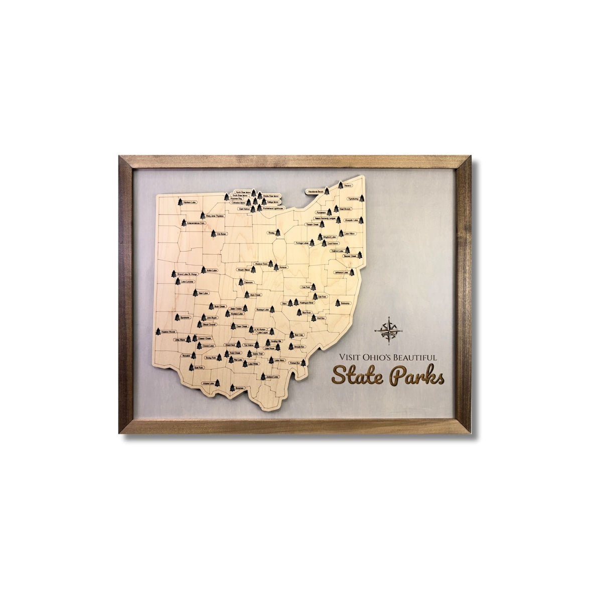 Ohio State Park Travel Map with 76 tree icons.