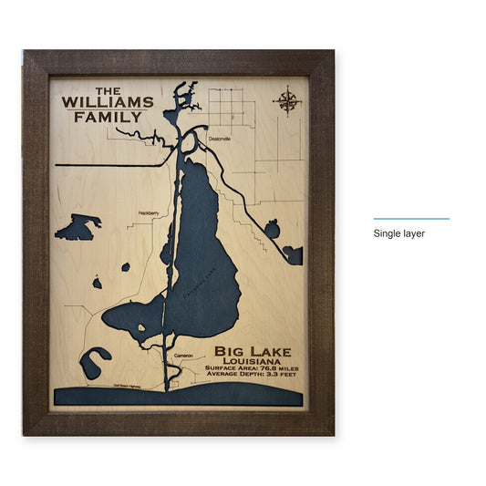 Big Lake Louisiana wood map — single layer, layer option shown