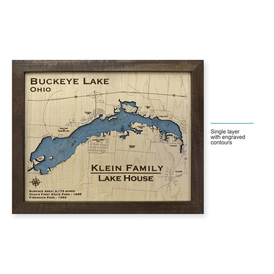 Buckeye Klein wood map — single layer with engraved contours, layer option shown