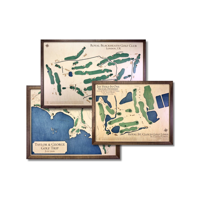 Examples of different golf course maps.