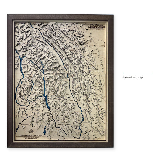 Purcell Mountains, British Columbia Wood Map — Layered topo map — style-labeled photo