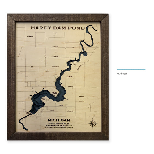 Hardy Dam Pond, Michigan Wood Map — Multilayer — style-labeled photo