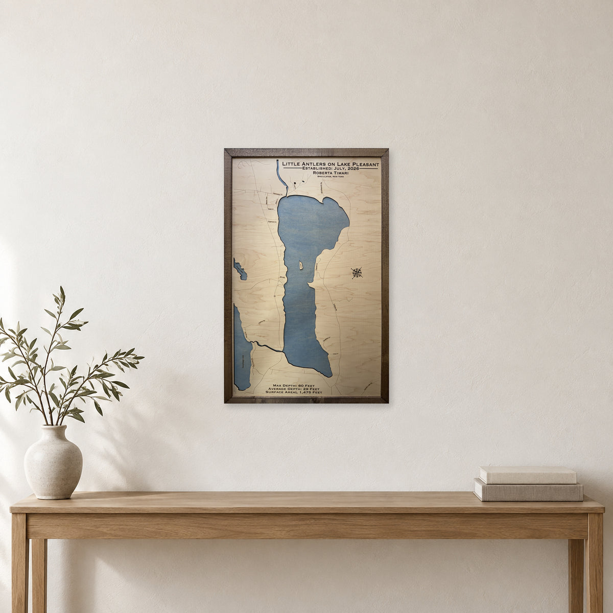 Lake Pleasant, Hamilton County, New York Wood Map — Single layer — room mockup