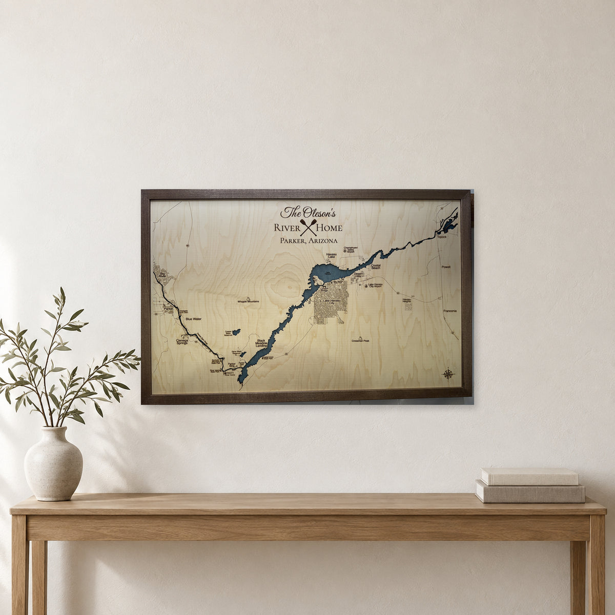 Colorado River, Parker, Arizona Wood Map — Single layer — room mockup
