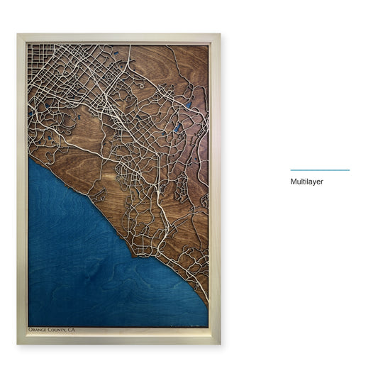 Orange County, California Wood Map — Multilayer — style-labeled photo