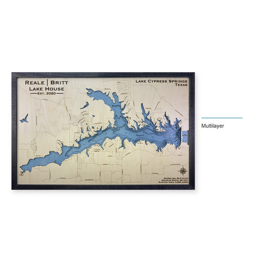 Lake Cypress Springs, Texas Wood Map — Multilayer — style-labeled photo