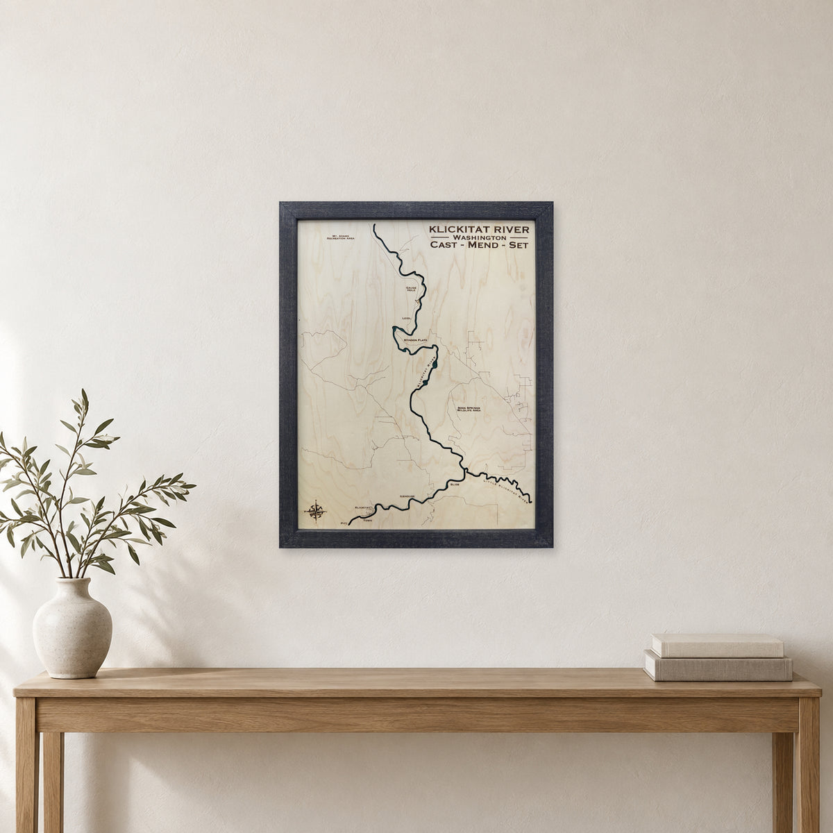 Klickitat River, Washington Wood Map — Single layer — room mockup