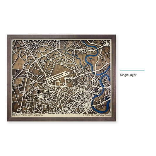 Ho Chi Minh City, Vietnam Wood Map — Single layer — style-labeled photo