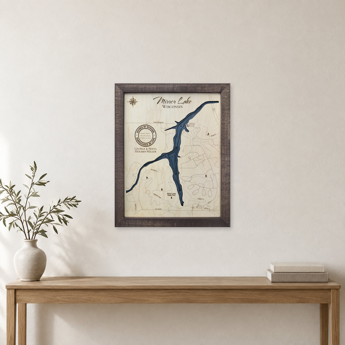 Mirror Lake, Wisconsin Wood Map — Multilayer — room mockup