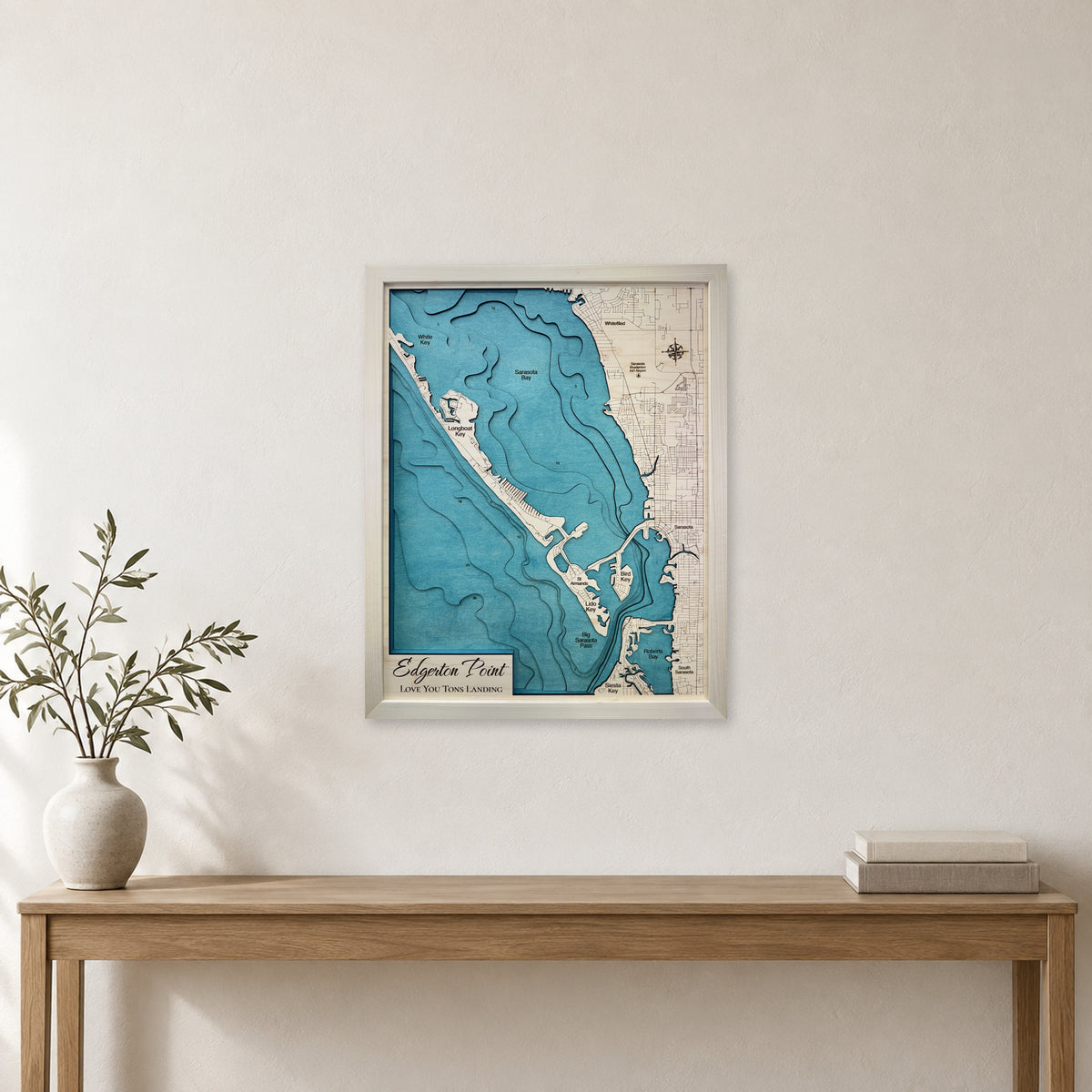 Sarasota Bay, Florida Wood Map — Multilayer — room mockup