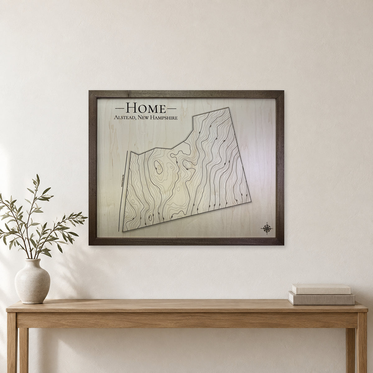 Alstead, New Hampshire Wood Map — Engraved — room mockup