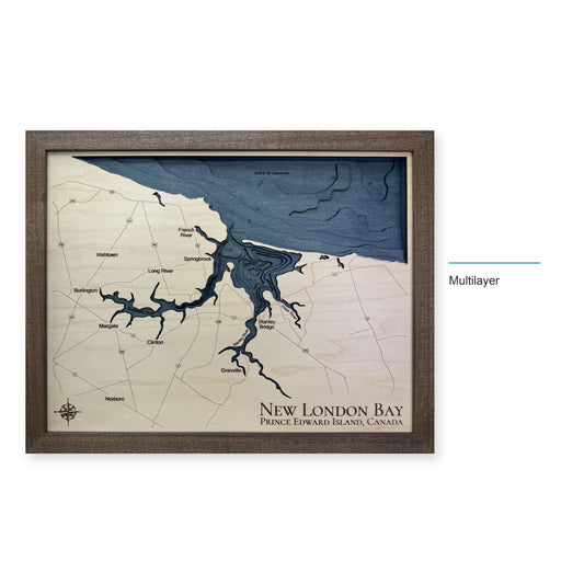 New London Bay, Prince Edward Island Wood Map — Multilayer — style-labeled photo