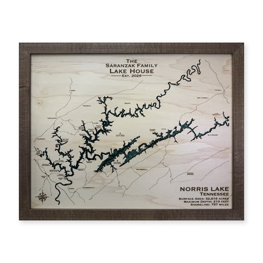 Norris Lake, TN, Wood Map — Multilayer — plain-background photo