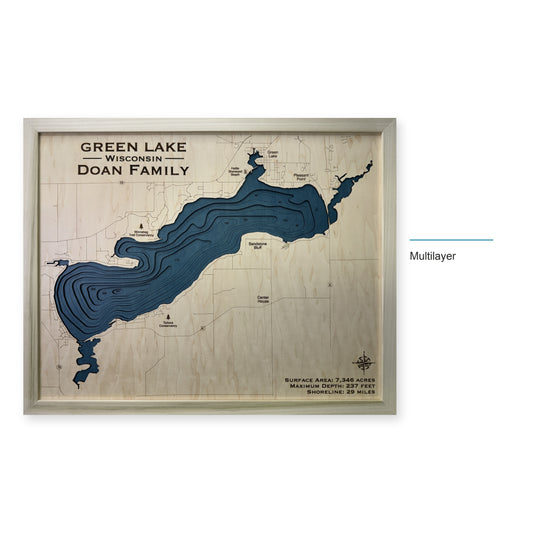 Green Lake, Wisconsin Wood Map — Multilayer — style-labeled photo