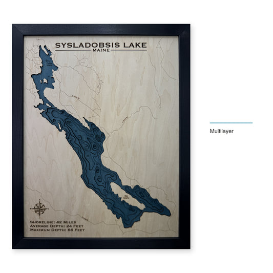 Sysladobsis Lake, Maine Wood Map — Multilayer — style-labeled photo