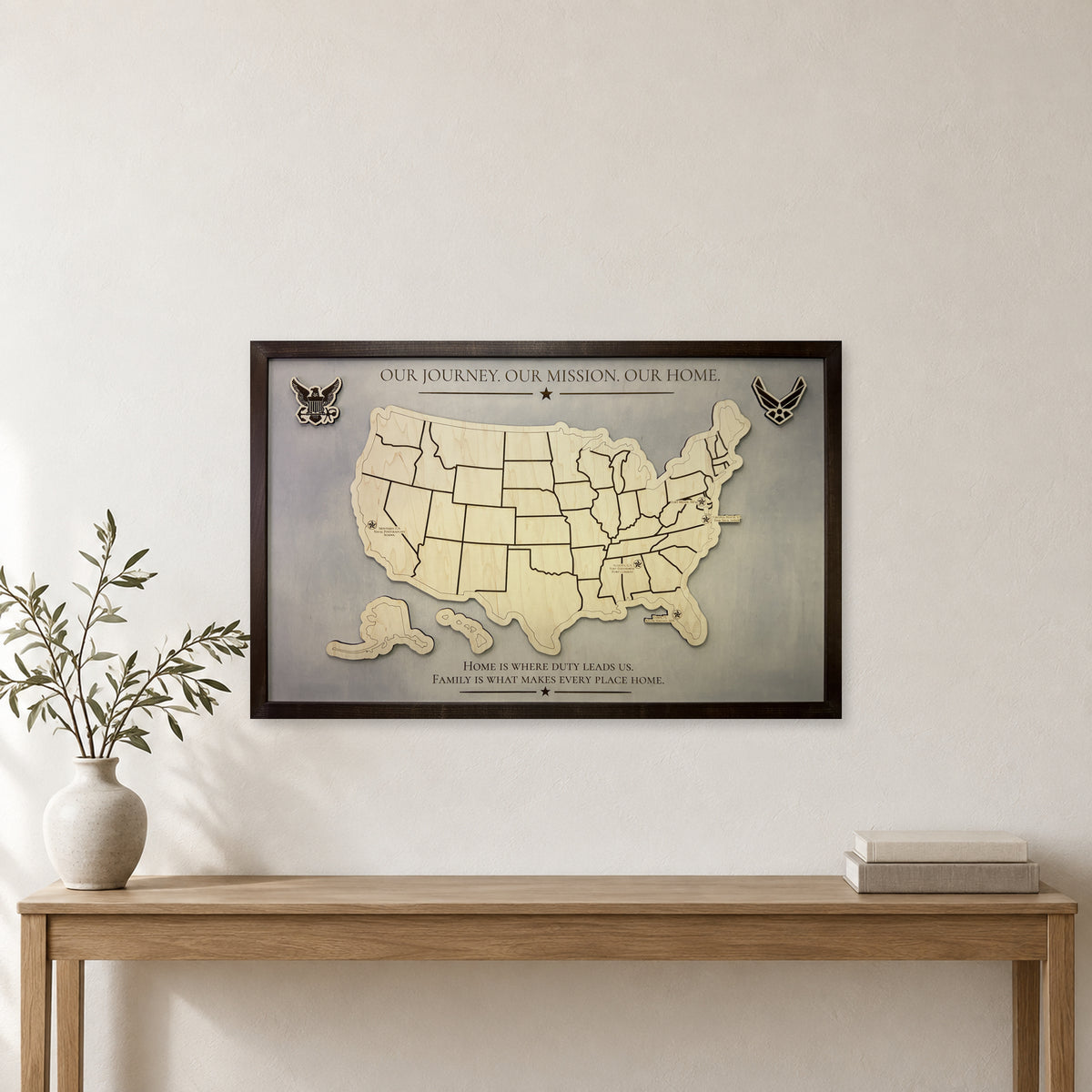 United States Military Service Wood Map — Single layer — room mockup