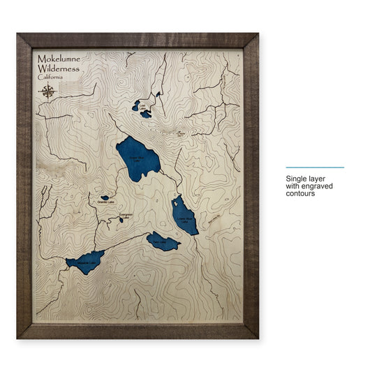 Mokelumne Wilderness, California Wood Map — Single layer with engraved contours — style-labeled photo