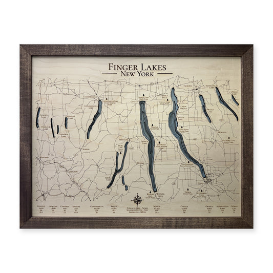 Finger Lakes, New York, Wood Map — Multilayer — plain-background photo