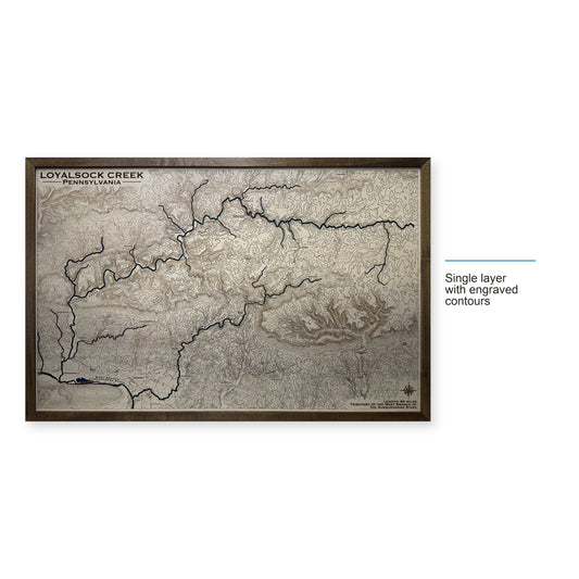 Loyalsock Creek, Pennsylvania Wood Map — Single layer with engraved contours — style-labeled photo