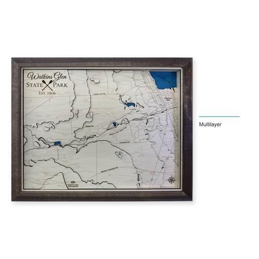 Watkins Glen State Park, New York Wood Map — Multilayer — style-labeled photo