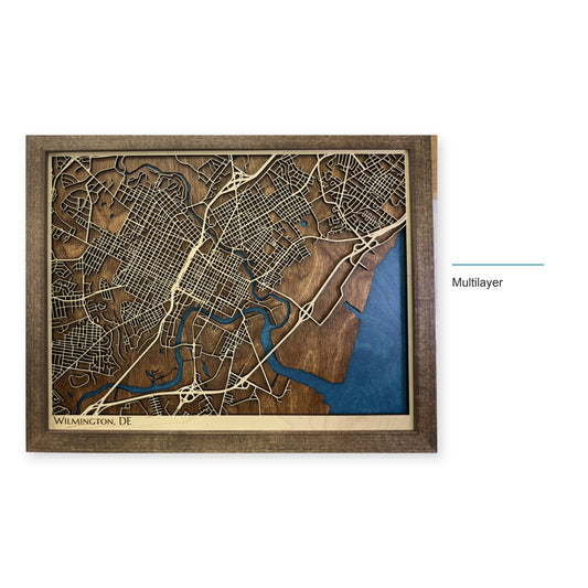 Wilmington, Delaware Wood Map — Multilayer — style-labeled photo