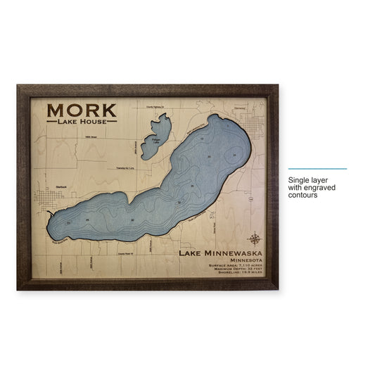 Minnewaska Mork wood map — single layer with engraved contours, layer option shown