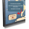 The nameplate on the world travel map with the option to add a QR code with your digital photo album.