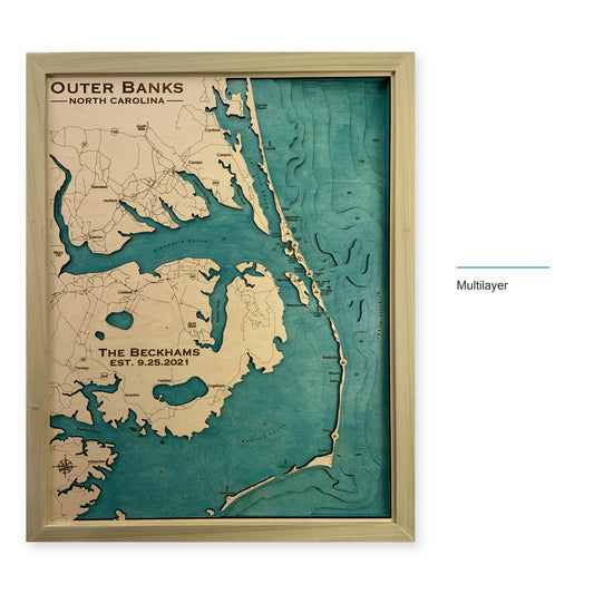 Outer Banks, North Carolina, Coastline Map — multilayer example, layer option shown