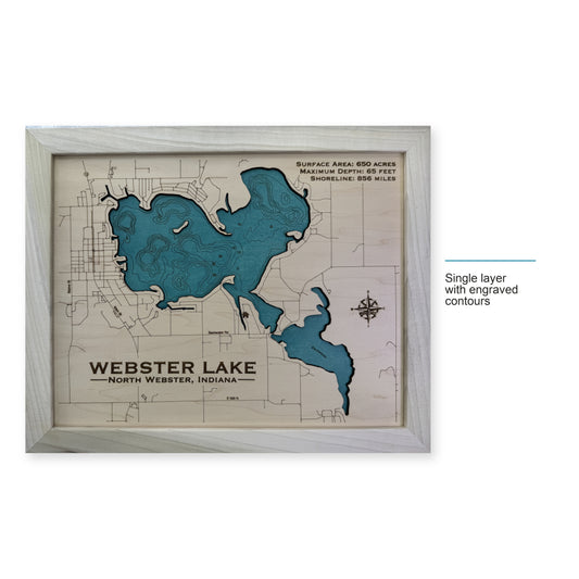 Webster Indiana wood map — single layer with engraved contours, layer option shown