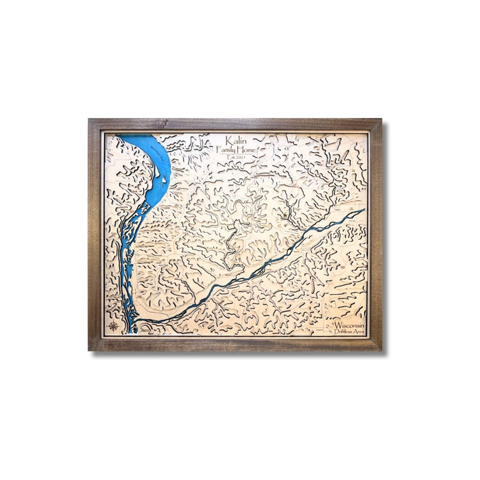 Topographic map of the Driftless Area in Wisconsin with raised contour lines.