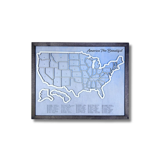 Wooden United States Travel Map with removable state pieces.