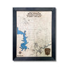 Framed wooden military map of Fort Riley, Kansas with a black frame on a white background