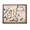Wooden golf course map with scorecard, engraved roads, raised greens, and cut out water layer. 