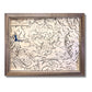 Custom wooden topographic map with personalized text.