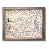 Custom wooden topographic map with personalized text.