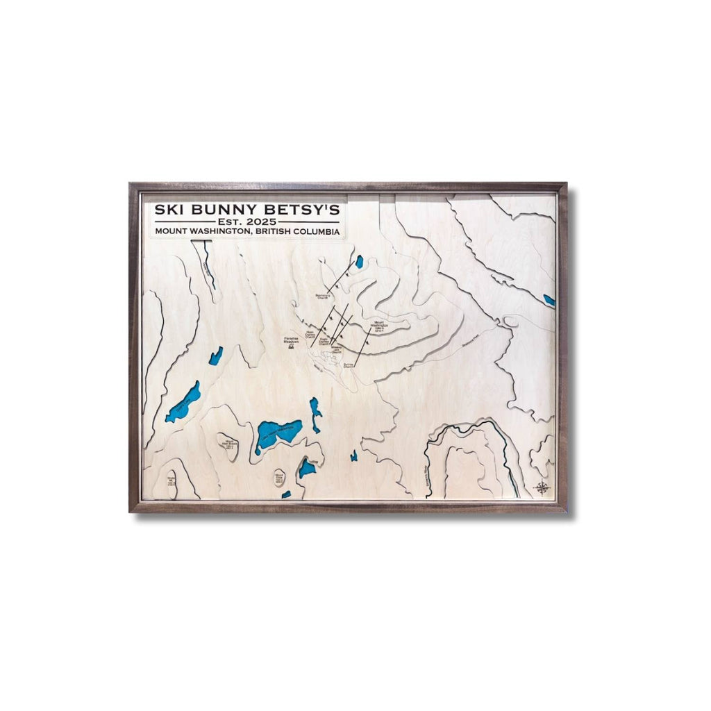 Multilayered topographic map of Mount Washington in British Columbia with ski resort. 