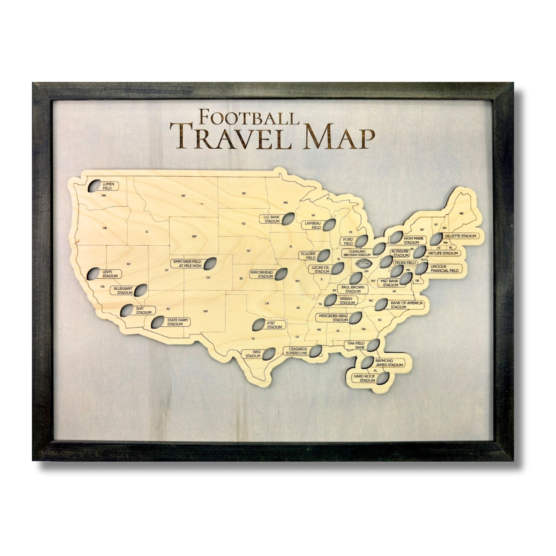 Football Stadium Travel Map with black frame. 