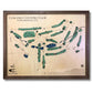 Wooden map of Concord Country Club with green golf greens, blue water hazards, and a walnut brown frame. 
