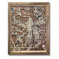 3D wooden framed city map of Kalamazoo, MI with natural wood raised roads on a darker wood base. 