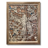 3D wooden framed city map of Kalamazoo, MI with natural wood raised roads on a darker wood base. 
