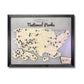 18x24 National Parks Travel map with a black frame. 