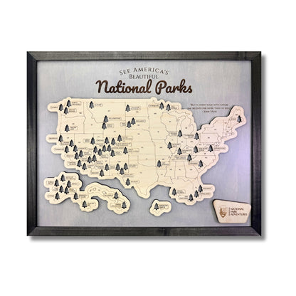 18x24 National Parks Travel map with a black frame. 