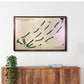 A large golf course map hanging on a wall above a wooden console. 
