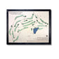 Wooden golf map of Jefferson City Country Club with green and blue stain and a black frame. 