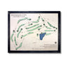 Wooden golf map of Jefferson City Country Club with green and blue stain and a black frame. 