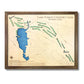 3D wooden map of Lake Forest Country Club, Hudson, Ohio with blue and green stain. 