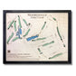 Framed wooden map of Mooresville Golf Club with green and blue stain on a white background.