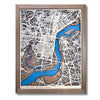 3D wood city map of Philadelphia with a walnut brown frame. 