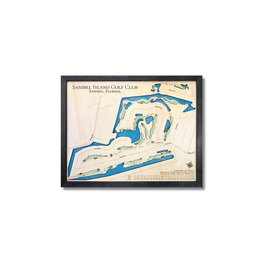 Framed map of Sanibel Island Golf Club, Florida on a white background.