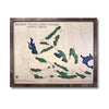 Brandon Trails Golf Course map with raised greens, cut out water layer, and a brown frame. 